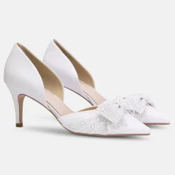 Perfect Bridal Adele Elfenbein Satin Zweiteilige Spitzenschuhe mit Perlenschleife* Hochzeitsschuhe | Schuhe Mit Mittlerem Absatz
