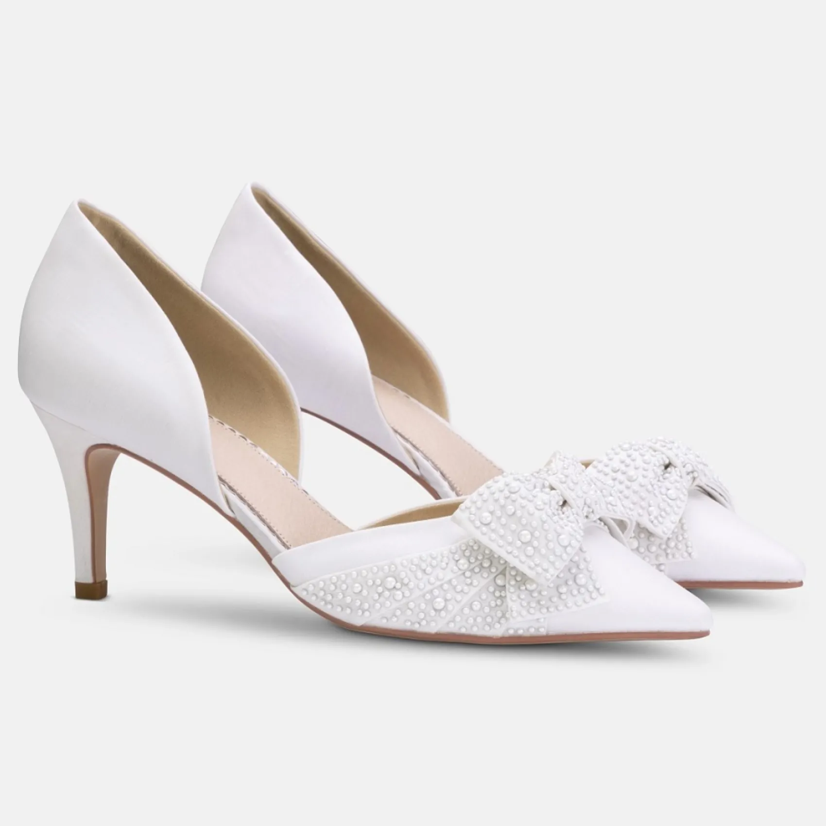 Perfect Bridal Adele Elfenbein Satin Zweiteilige Spitzenschuhe mit Perlenschleife* Hochzeitsschuhe | Schuhe Mit Mittlerem Absatz