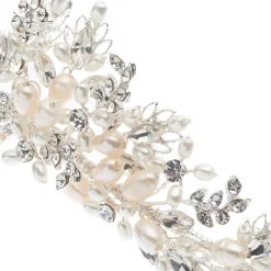 Poirier Akazien Silber Kristall Blätter und Süßwasserperlen Tiara* Perlen-haarschmuck | Silberne Haar-accessoires