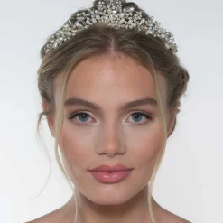Poirier Akaziengold Kristall Blätter und Süßwasserperlen Tiara* Perlen-haarschmuck | Gold-haar-accessoires
