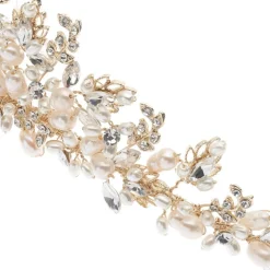 Poirier Akaziengold Kristall Blätter und Süßwasserperlen Tiara* Perlen-haarschmuck | Gold-haar-accessoires