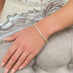Lace & Favour Alanna Simple Cubic Zirkonia Tennisarmband (Gold)* Goldener Abschlussball-schmuck | Prom Armbänder