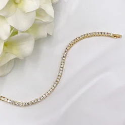 Lace & Favour Alanna Simple Cubic Zirkonia Tennisarmband (Gold)* Goldener Abschlussball-schmuck | Prom Armbänder