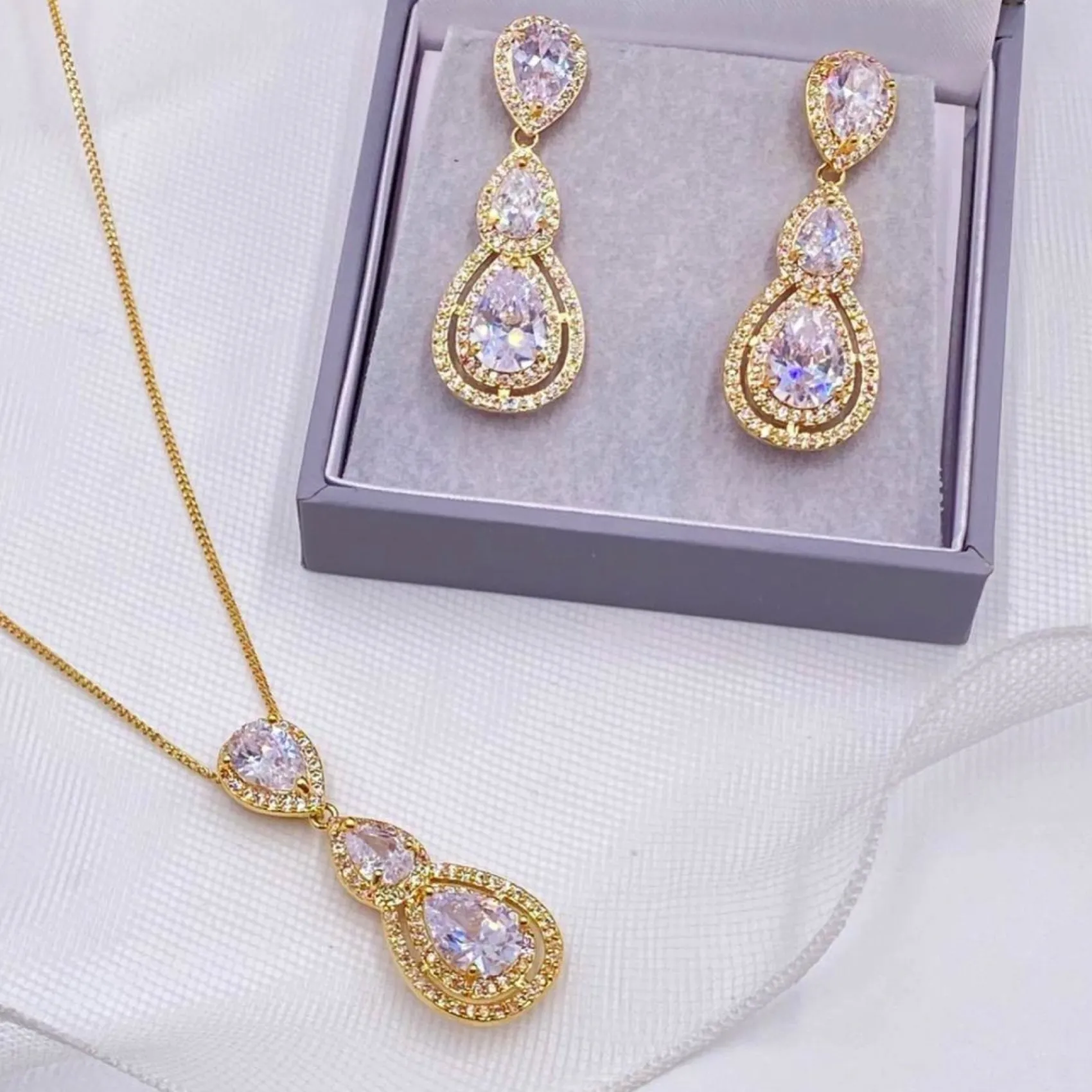 Lace & Favour Alessandra Gold Vintage inspiriert Kristall Brautschmuck Set* Goldener Abschlussball-schmuck | Abschlussball-schmuck-sets