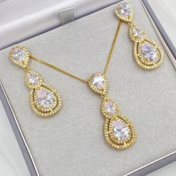 Lace & Favour Alessandra Gold Vintage inspiriert Kristall Brautschmuck Set* Goldener Abschlussball-schmuck | Abschlussball-schmuck-sets