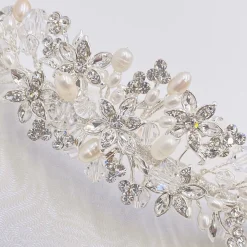 Twilight Designs Alicia Zierliche Blumen Perle und Kristall Braut Tiara* Perlen-haarschmuck | Silberne Haar-accessoires