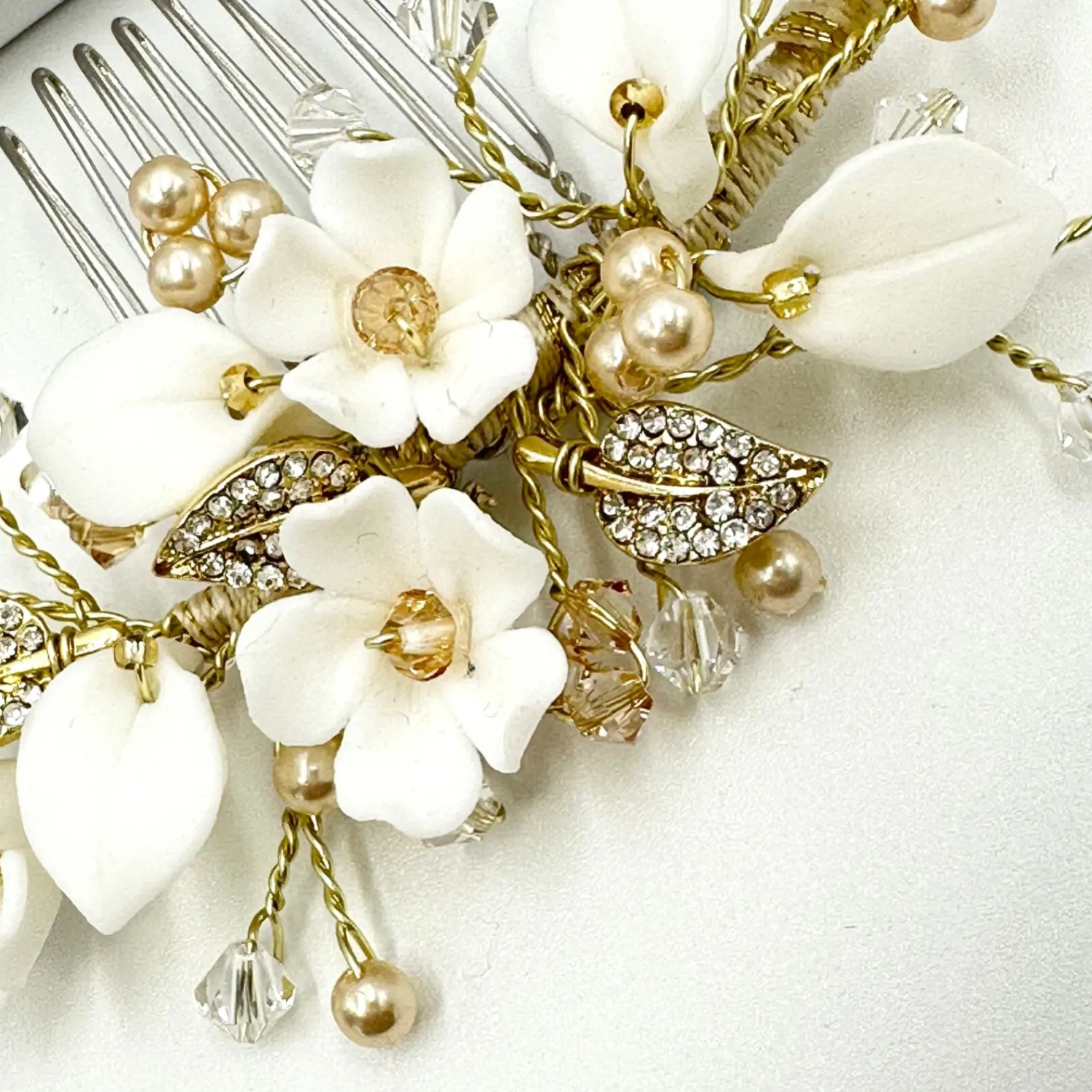 Beads & Beyond Almeida Gold Floral Mini-Haarkamm* Haarschmuck Aus Kristall | Perlen-haarschmuck