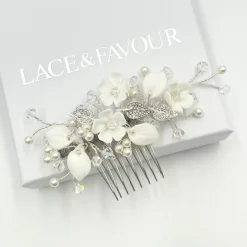 Beads & Beyond Almeida Silberner floraler Mini-Haarkamm* Haarschmuck Aus Kristall | Perlen-haarschmuck