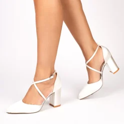 Paradox London Alysha Einfärbbar Elfenbein Satin Kreuz Riemen Block Ferse Gericht Schuhe* Hochzeitsschuhe | Schuhe Mit Mittlerem Absatz
