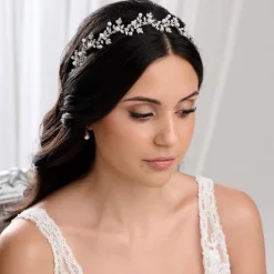 Lace & Favour Amalfi Crystal Blätter und Perle Hochzeit Stirnband* Perlen-haarschmuck | Silberne Haar-accessoires