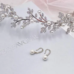 Lace & Favour Amalfi Crystal Blätter und Perle Hochzeit Stirnband* Perlen-haarschmuck | Silberne Haar-accessoires