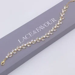 Lace & Favour Amalia Gold Cubic Zirkonia Perle Hochzeit Armband* Geschenke Für Die Braut | Perlen-hochzeitsschmuck