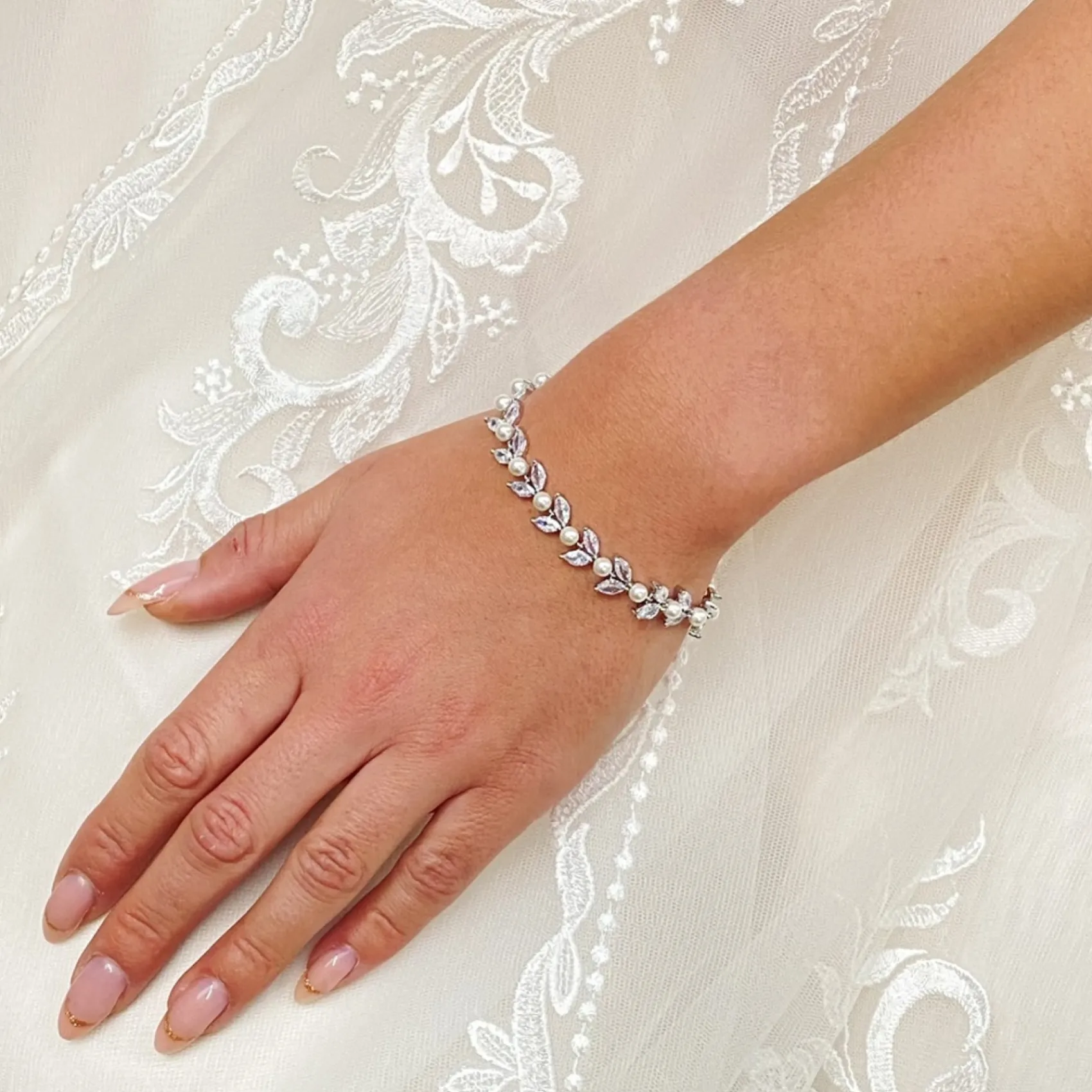 Lace & Favour Amalia Silber Cubic Zirkonia Perle Hochzeit Armband* Geschenke Für Die Braut | Perlen-hochzeitsschmuck