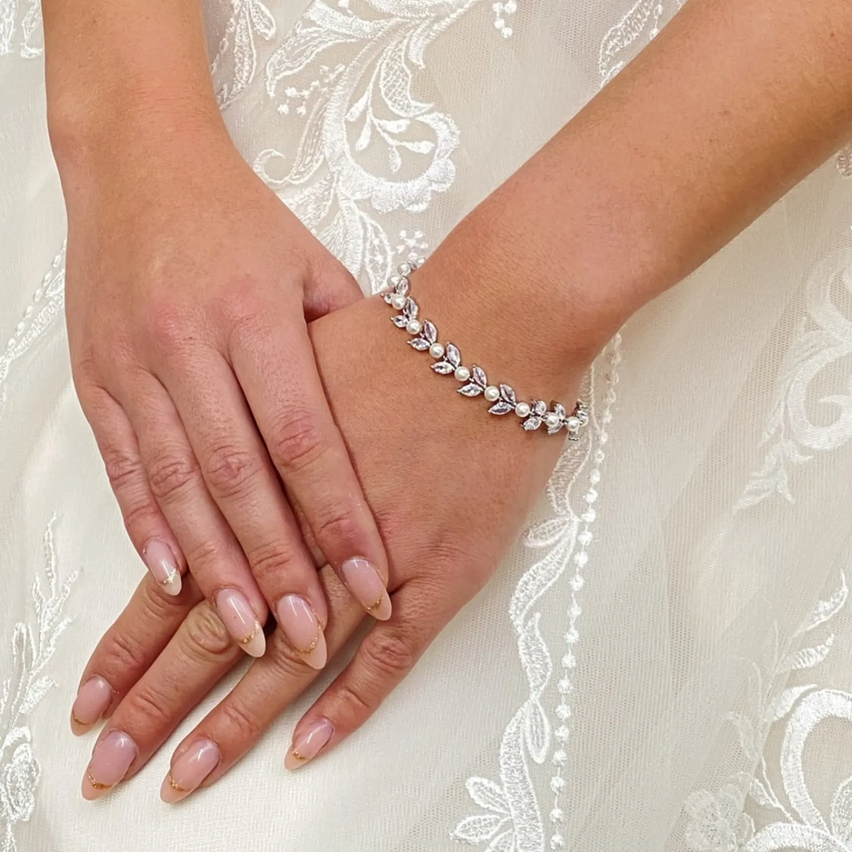 Lace & Favour Amalia Silber Cubic Zirkonia Perle Hochzeit Armband* Geschenke Für Die Braut | Perlen-hochzeitsschmuck