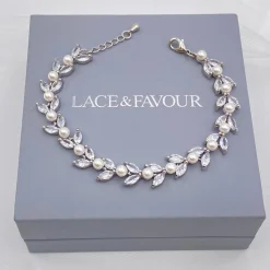 Lace & Favour Amalia Silber Cubic Zirkonia Perle Hochzeit Armband* Geschenke Für Die Braut | Perlen-hochzeitsschmuck