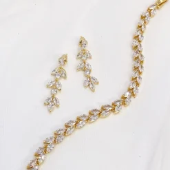 Lace & Favour Amara Gold Crystal Vine of Leaves Armbänder* Goldener Abschlussball-schmuck | Prom Armbänder