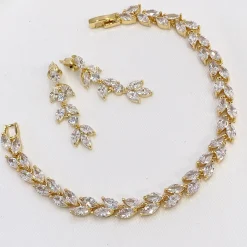 Lace & Favour Amara Gold Crystal Vine of Leaves Armbänder* Goldener Abschlussball-schmuck | Prom Armbänder