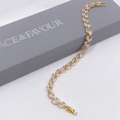 Lace & Favour Amara Gold Crystal Vine of Leaves Armbänder* Goldener Abschlussball-schmuck | Prom Armbänder