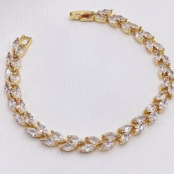 Lace & Favour Amara Gold Crystal Vine of Leaves Armbänder* Goldener Abschlussball-schmuck | Prom Armbänder