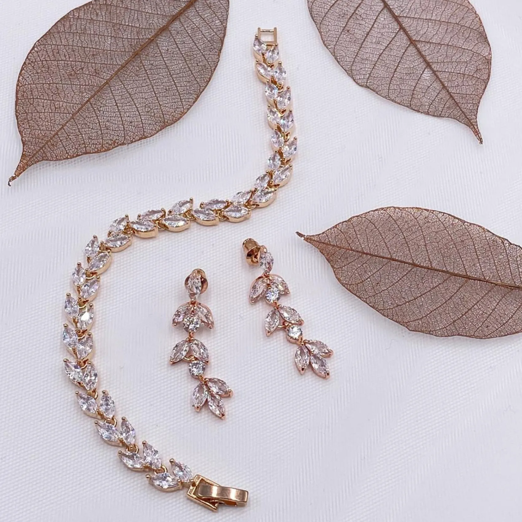 Lace & Favour Amara Rose Gold Crystal Vine of Leaves Armbänder* Geschenke Für Brautjungfern | Geschenke Für Die Braut