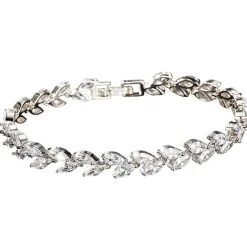 Lace & Favour Amara Silber Crystal Vine of Leaves Armbänder* Silberner Abschlussball-schmuck | Prom Armbänder