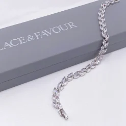 Lace & Favour Amara Silber Crystal Vine of Leaves Armbänder* Silberner Abschlussball-schmuck | Prom Armbänder