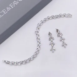 Lace & Favour Amara Silber Crystal Vine of Leaves Armbänder* Silberner Abschlussball-schmuck | Prom Armbänder