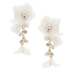 Poirier Amaryllis Blush Perlen Floral Tropfen Ohrringe* Perlen-hochzeitsschmuck | Gold-hochzeitsschmuck