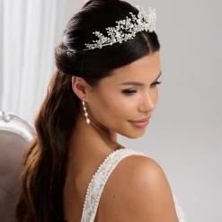 Beads & Beyond Anastacia Statement-Tiara mit Süßwasserperlen und Opalkristall* Perlen-haarschmuck | Silberne Haar-accessoires