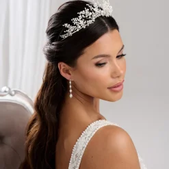 Beads & Beyond Anastacia Statement-Tiara mit Süßwasserperlen und Opalkristall* Perlen-haarschmuck | Silberne Haar-accessoires