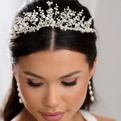 Beads & Beyond Anastacia Statement-Tiara mit Süßwasserperlen und Opalkristall* Perlen-haarschmuck | Silberne Haar-accessoires