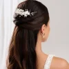 Lace & Favour Anemone Elfenbein Porzellan Blumen und Perle Hochzeit Haarkamm (Gold)* Perlen-haarschmuck | Gold-haar-accessoires
