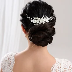 Lace & Favour Anemone Elfenbein Porzellan Blumen und Perle Hochzeit Haarkamm* Perlen-haarschmuck | Silberne Haar-accessoires