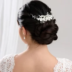Lace & Favour Anemone Elfenbein Porzellan Blumen und Perle Hochzeit Haarkamm* Perlen-haarschmuck | Silberne Haar-accessoires