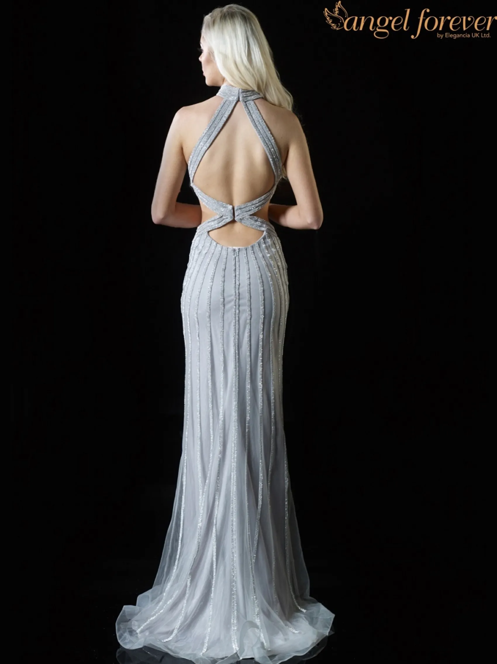 Angel Forever Diamantenes High Neck Ballkleid mit Cut Outs (Silber)* Angel Forever Ballkleider