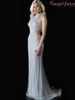 Angel Forever Diamantenes High Neck Ballkleid mit Cut Outs (Silber)* Angel Forever Ballkleider