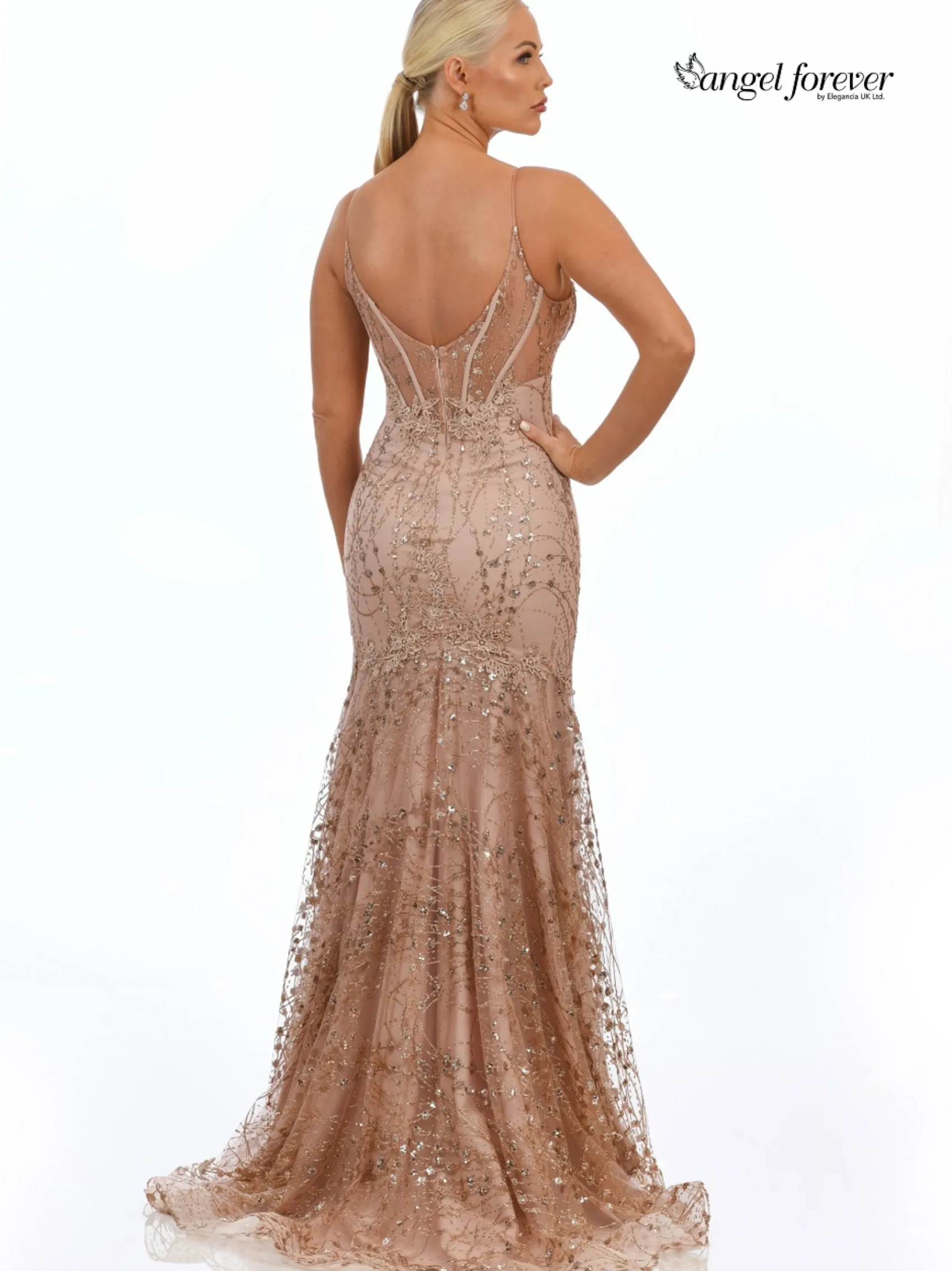 Angel Forever Glitzerndes Korsett-Abschlussballkleid mit Spitze (Rose Gold)* Angel Forever Ballkleider | Rosa Ballkleider