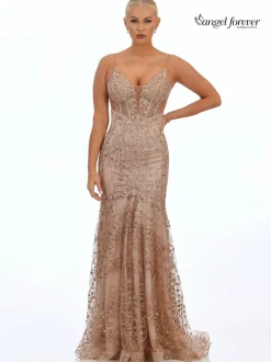Angel Forever Glitzerndes Korsett-Abschlussballkleid mit Spitze (Rose Gold)* Angel Forever Ballkleider | Rosa Ballkleider