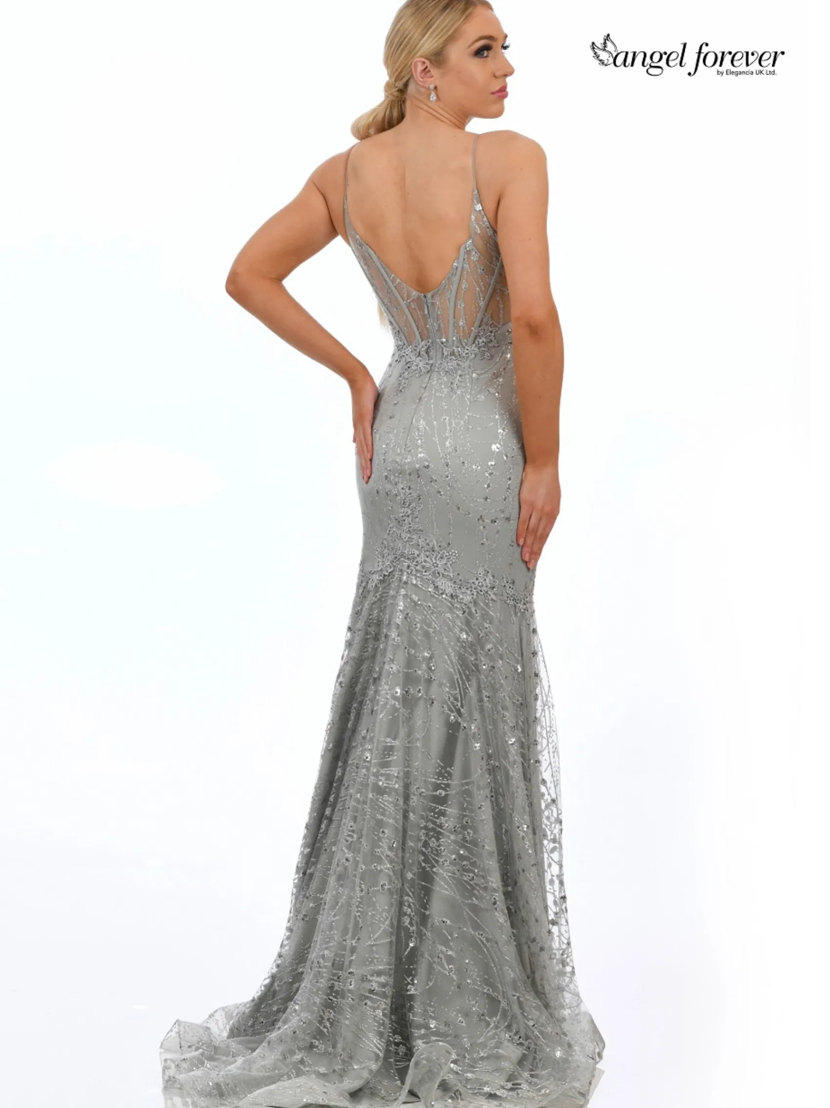 Angel Forever Glitzer-Spitzen-Korsett-Abschlussballkleid (Silber)* Angel Forever Ballkleider