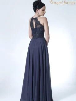 Angel Forever Hochgeschlossenes Spitzenmieder A Linie Chiffon Ballkleid Charcoal* Angel Forever Ballkleider