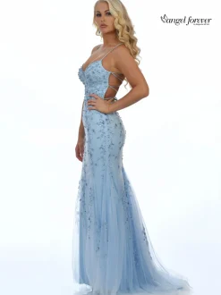 Angel Forever Perlenbesetztes rückenfreies Fishtail-Abschlussballkleid (Eisblau)* Angel Forever Ballkleider | Hellblaue Ballkleider