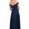 Angel Forever Schulterfreies Chiffon-Abschlussballkleid mit Spitzenmieder* Angel Forever Ballkleider | Marineblaue Ballkleider