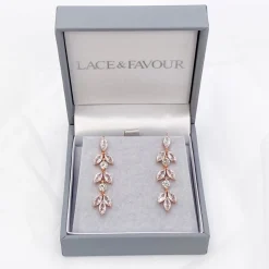 Lace & Favour Aria Rose Gold Cubic Zirkonia Tropfenohrringe* Geschenke Für Brautjungfern | Kristall-hochzeitsschmuck