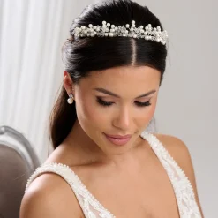 Arianna Adore Klassische Perle und Kristall Braut Tiara AR649* Perlen-haarschmuck | Silberne Haar-accessoires