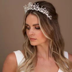 Arianna Astral Perle, Perle und Blume Tiara AR737* Perlen-haarschmuck | Silberne Haar-accessoires