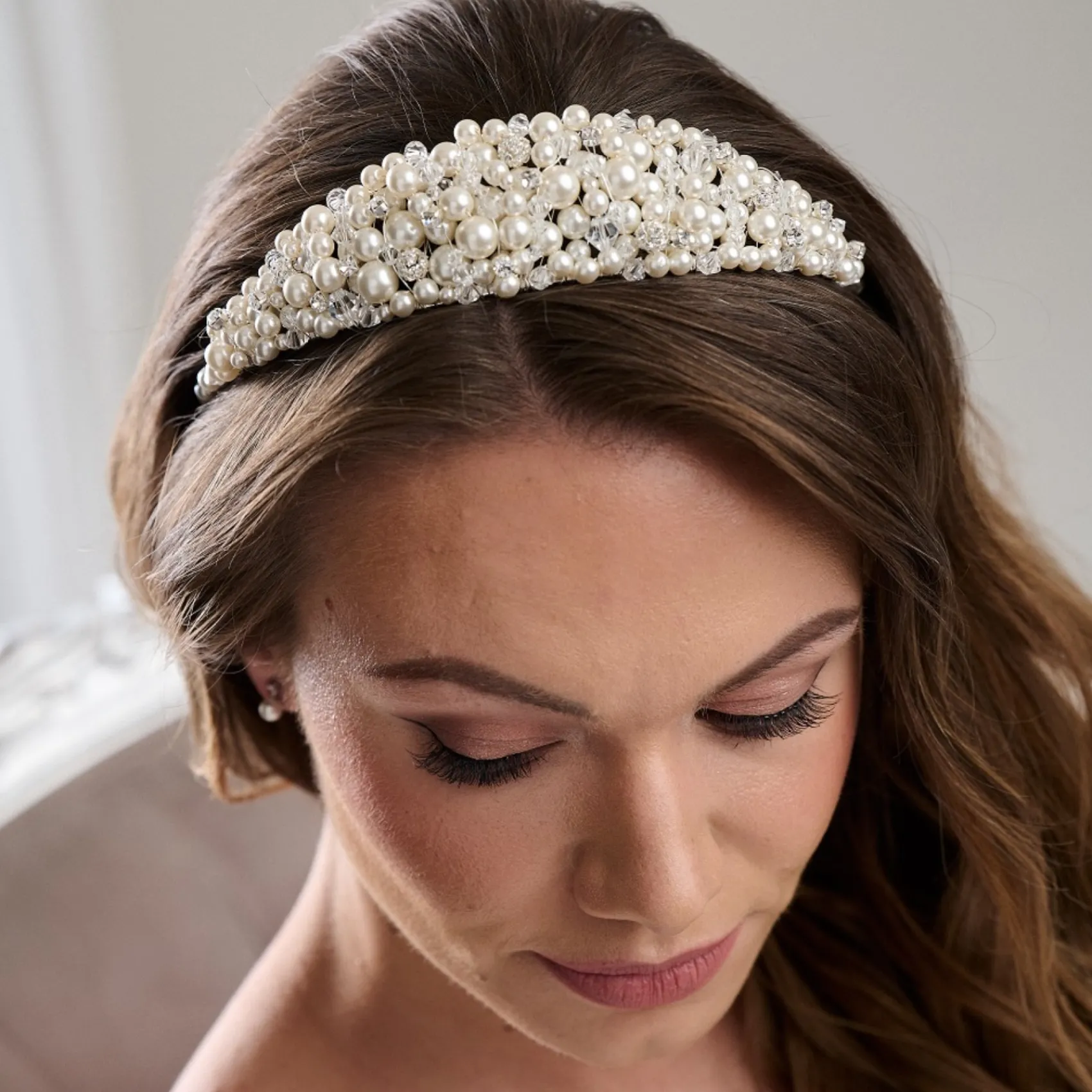 Arianna Braut Tiara mit Perlen und Diamanten AR801* Perlen-haarschmuck | Silberne Haar-accessoires