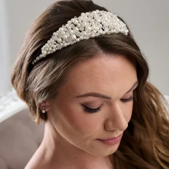 Arianna Braut Tiara mit Perlen und Diamanten AR801* Perlen-haarschmuck | Silberne Haar-accessoires