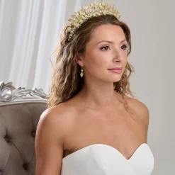 Arianna Catherine Statement Perle und Blätter Tiara AR788* Perlen-haarschmuck | Gold-haar-accessoires