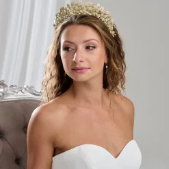 Arianna Catherine Statement Perle und Blätter Tiara AR788* Perlen-haarschmuck | Gold-haar-accessoires