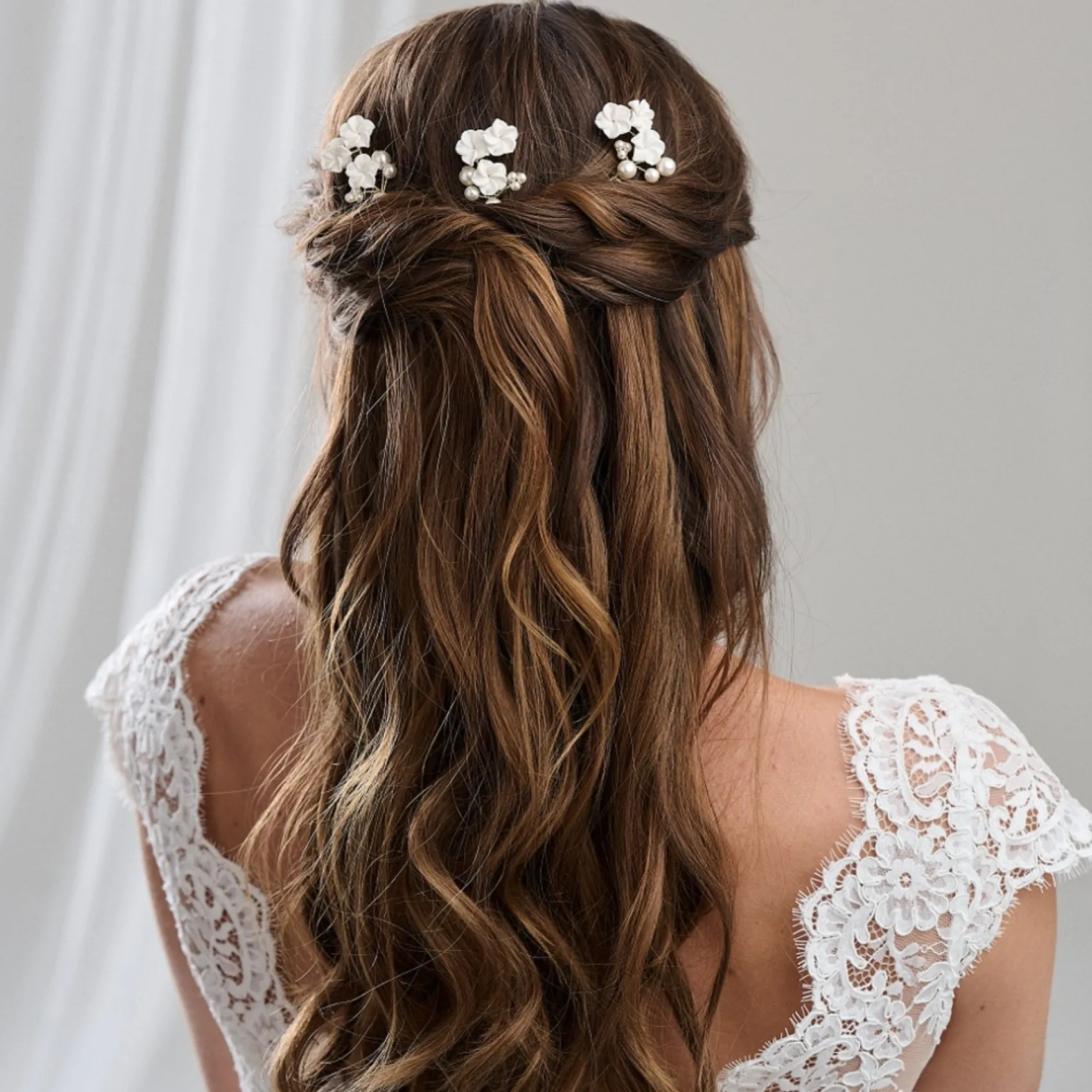Arianna 3er Set Haarnadeln aus Porzellan mit Blumen und Perlen ARP719* Geschenke Für Brautjungfern | Geschenke Für Die Braut